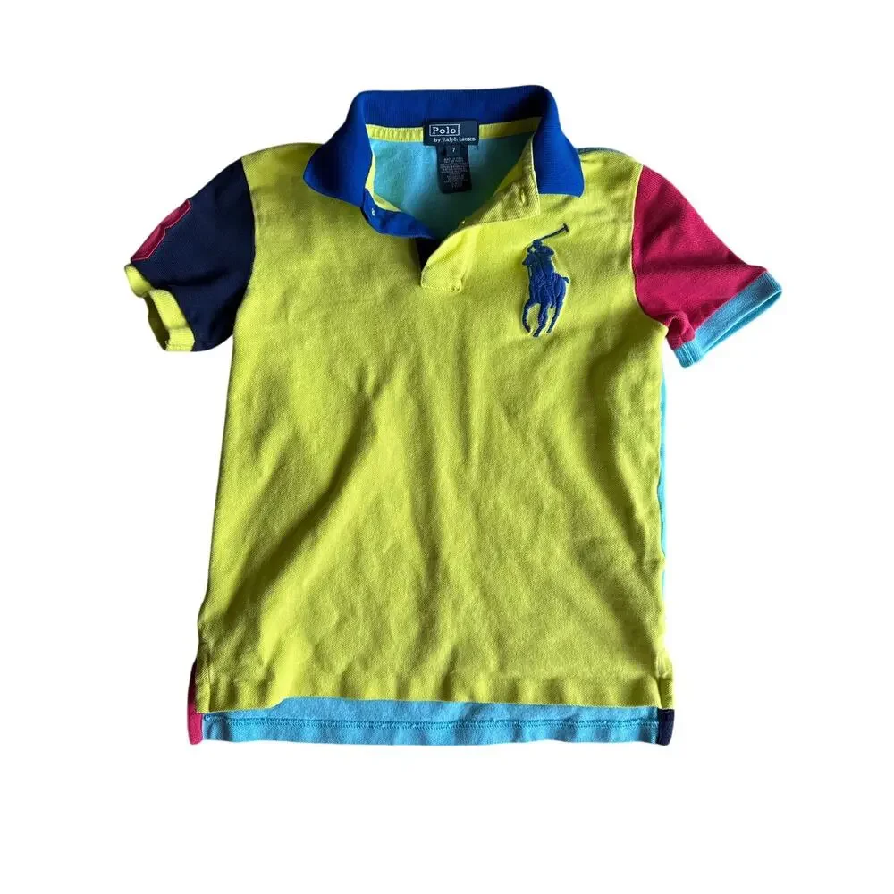 Polo by Ralph Lauren Bright Colorblock Big Pony Blue Logo #3 Sleeve Kids 7 Polo